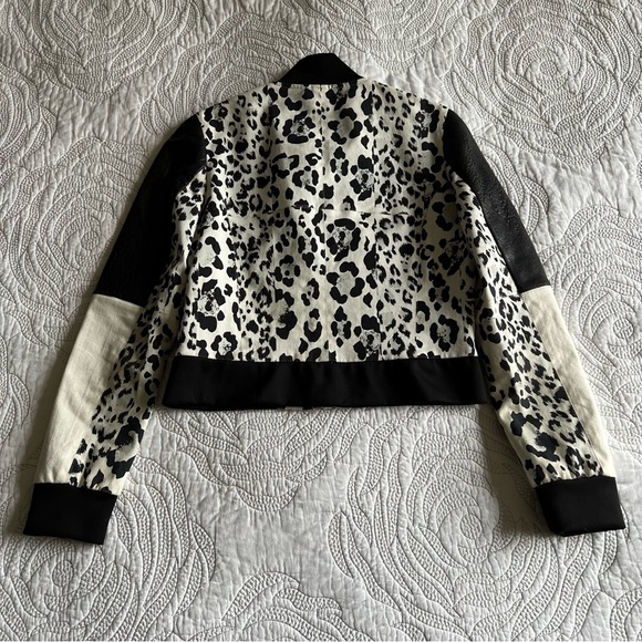 Nicholas - Leopard Print Leather Combo Bomber Jacket - Picture 12 of 16
